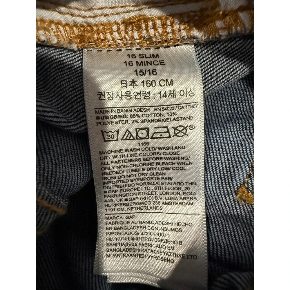 Gap Straight Jeans Boys Size 16 Slim Blue‎ Excellent Stretch Denim Pants
